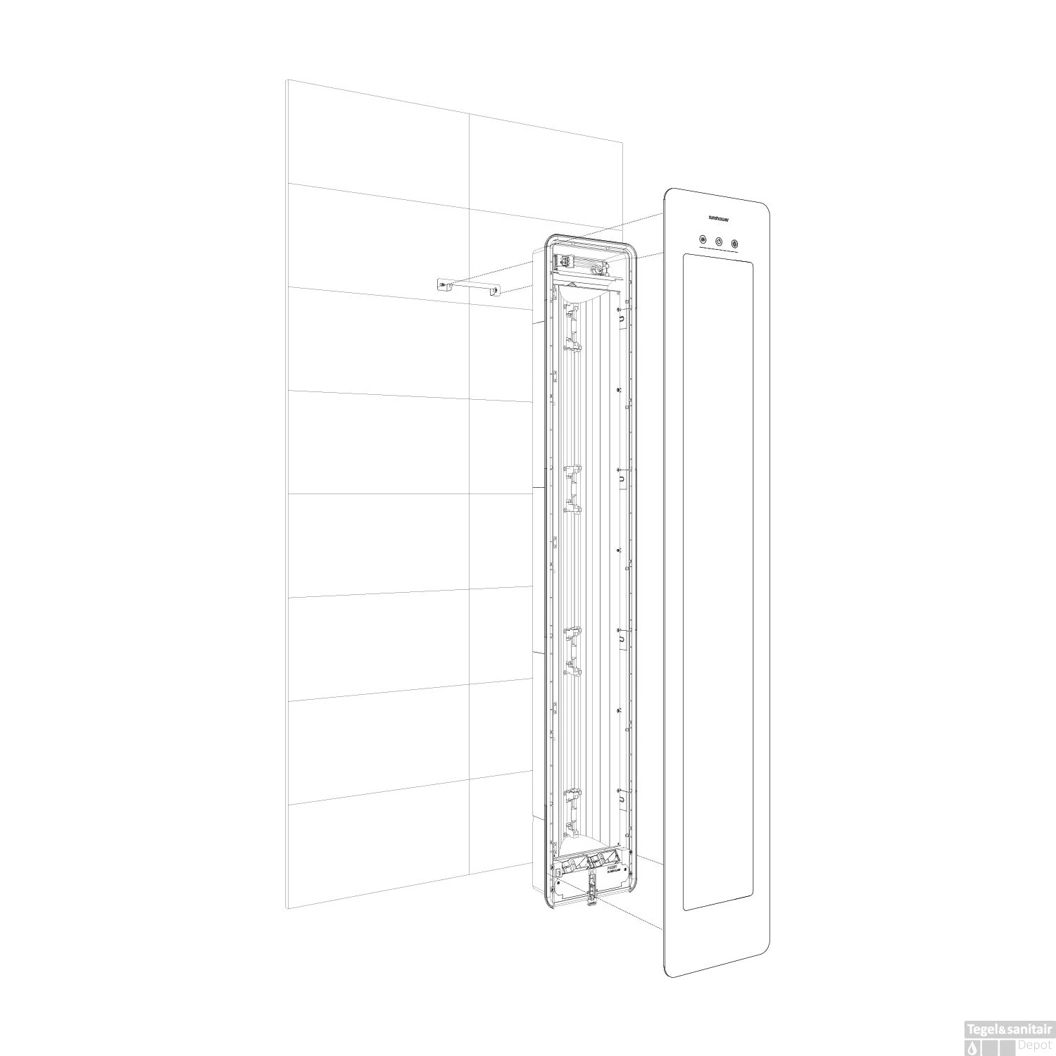 Sunshower Plus M Round Infrarood En UV-licht 140x33 Cm Inbouw - Opbouw Vlak Of Hoek Organic Grey - Afbeelding 5