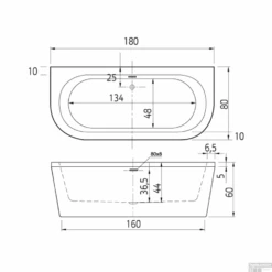 Half Vrijstaand Hoekbad Xenz Charley Links 180x80x60 Cm Acryl Hoogglans Wit (met Gleuf Overloop) -Sealkin Badkamermeubilair Winkel vrijstaand bad charley 180x80.jpg tech 1 6