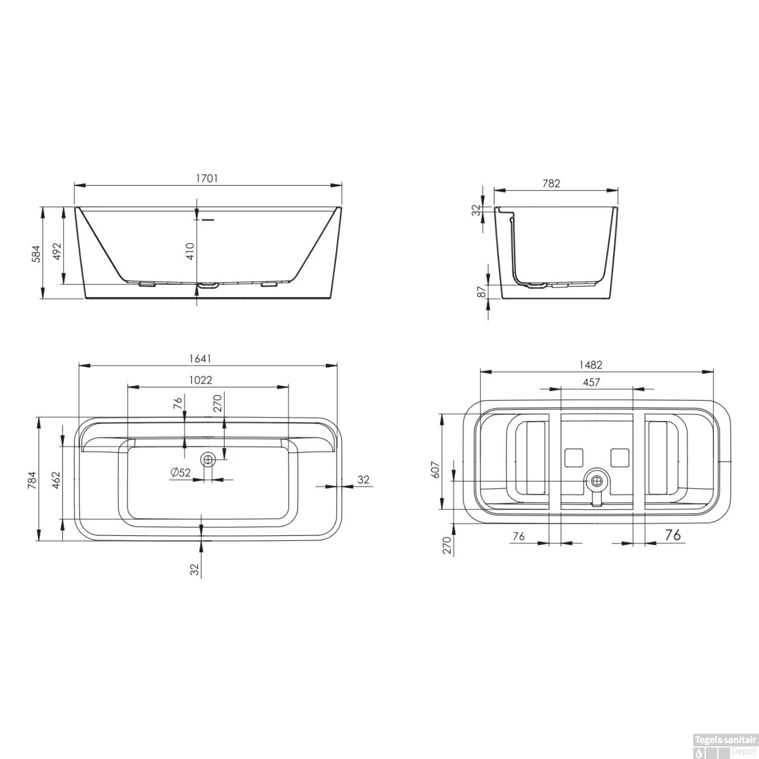 Vrijstaand Ligbad Allibert Kolora 170,1x78,2x58,4 Cm Mat Groen - Afbeelding 5