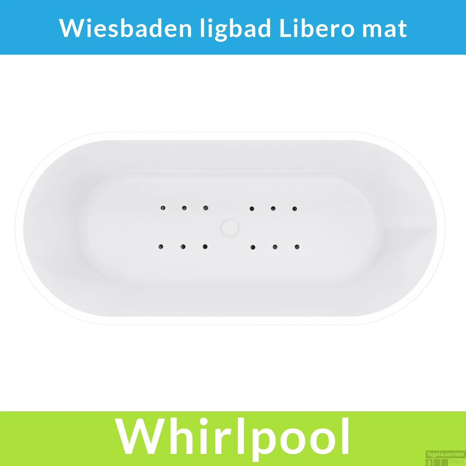 Vrijstaande Whirlpool Wiesbaden Libero 178x80x58.5 Cm Luchtsysteem Met Gunmetal Jets Mat Wit