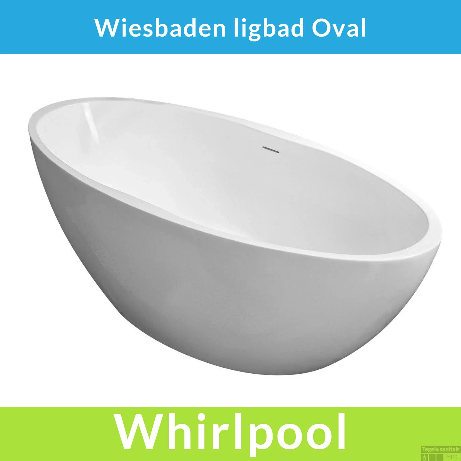 Vrijstaande Whirlpool Wiesbaden Oval 170x78x60 Cm Luchtsysteem Met RVS Jets Mat Wit