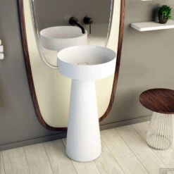 Waskom Voetstuk Ideavit Solidfloat-PE 30x30x75 Cm Solid Surface Met Waskom Mat Wit