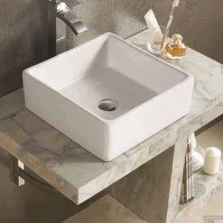 Waskom Sanilux Quatro Keramiek 38x38x13cm Vierkant Wit (exclusief Waste)