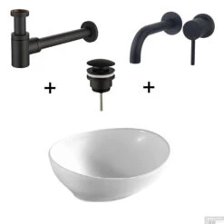 Waskomset Barco Incl Mat Zwarte Inbouwkraan Afvoer En Waste