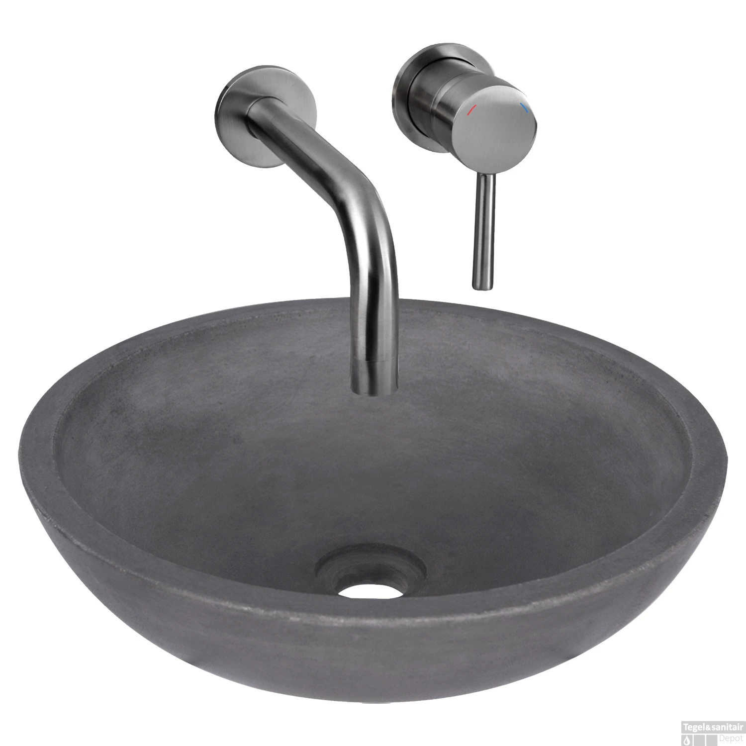 Waskomset Differnz Ravano Beton 40x12 Cm Antraciet Met Inbouw Wastafelkraan Gunmetal