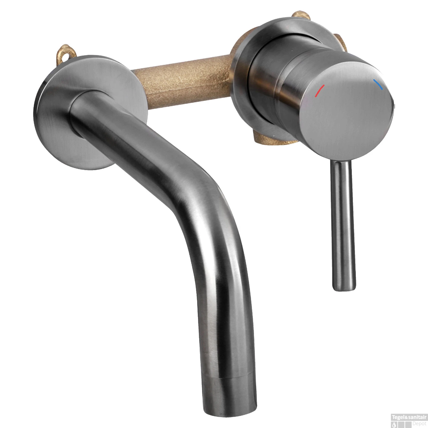 Waskomset Differnz Ravano Beton 40x12 Cm Antraciet Met Inbouw Wastafelkraan Gunmetal - Afbeelding 4