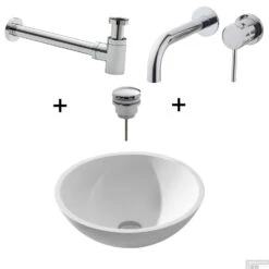 Waskomset Solidsurface Incl Chromen Inbouwkraan Afvoer En Waste