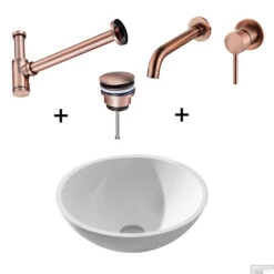 Waskomset Solidsurface Incl Geborsteld Koper Inbouwkraan Afvoer En Waste