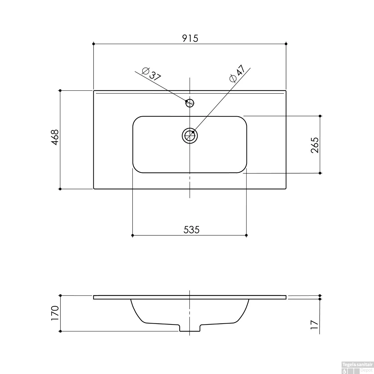 Wastafel Boss & Wessing Pakaru 91x46,5x17 Glans Wit (1 Kraangat) 6 Wastafel Boss & Wessing Pakaru 91x46,5x17 Glans Wit (1 Kraangat) - Afbeelding 4