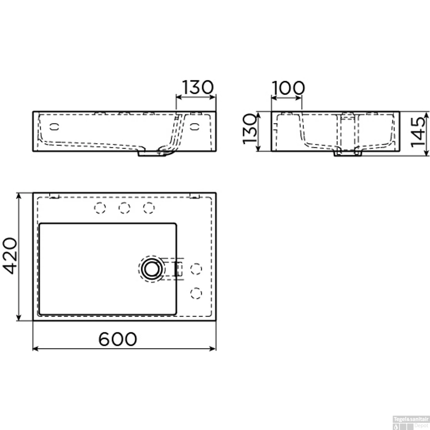 Wastafel Clou Flush 60x42x13cm Solid Surface Mat Wit (Met 5 Voorbewerkte Kraangaten) 6 Wastafel Clou Flush 60x42x13cm Solid Surface Mat Wit (Met 5 Voorbewerkte Kraangaten) - Afbeelding 4