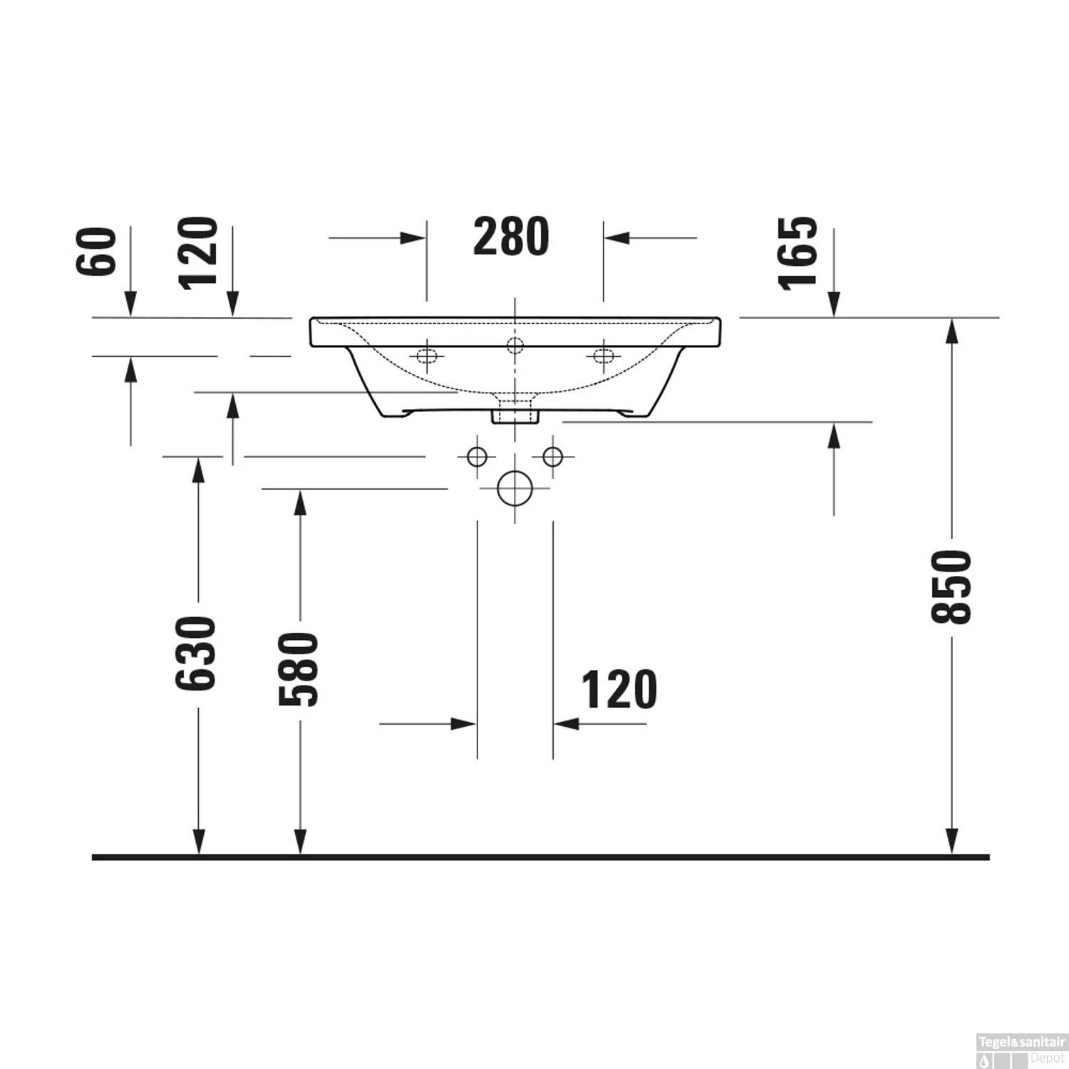 Wastafel Duravit D-Neo Met Rand Overloop Kraanvlak Zonder Kraangat 65 Cm Hoogglans Wit - Afbeelding 4