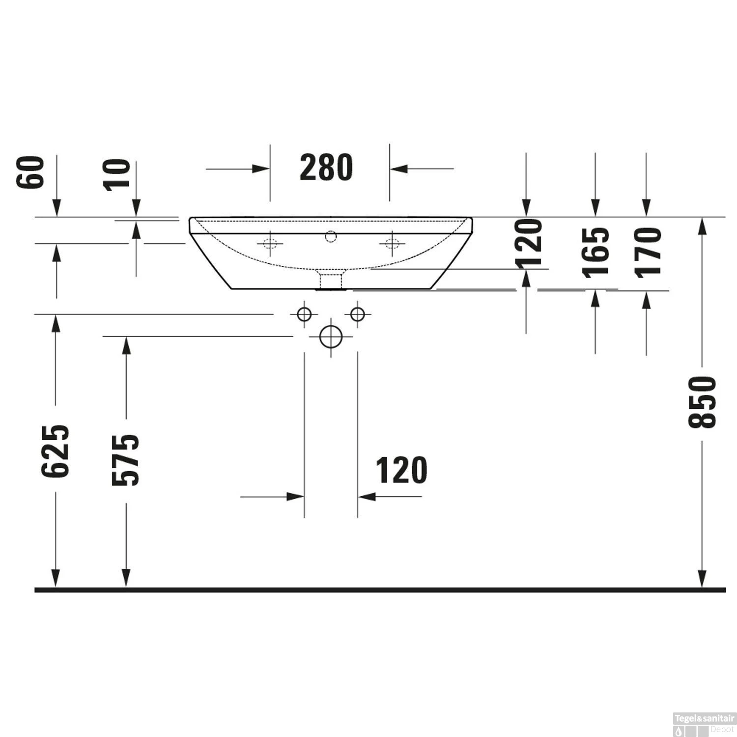 Wastafel Duravit D-Neo WonderGliss Met Overloop Kraanvlak Zonder Kraangat 65 Cm Hoogglans Wit - Afbeelding 4