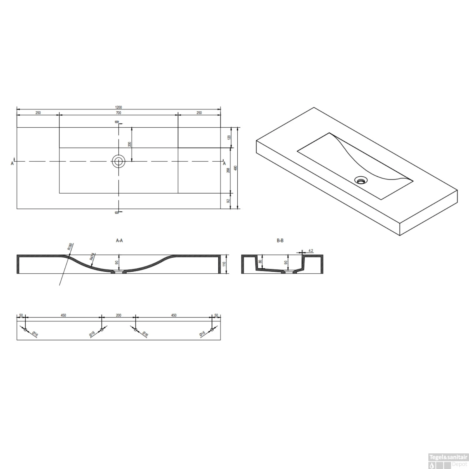 Wastafel Ideavit Solidvolo 120x48x11 Cm Solid Surface Mat Wit 4 Wastafel Ideavit Solidvolo 120x48x11 Cm Solid Surface Mat Wit - Afbeelding 2