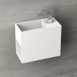 Wastafel Ideavit Solidwash 45x22x38 Cm Solid Surface Mat Wit 6 Wastafel Ideavit Solidwash 45x22x38 Cm Solid Surface Mat Wit -Sealkin Badkamermeubilair Winkel wastafel ideavit solidwash detail