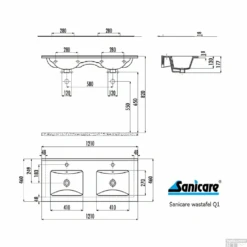 Wastafel Sanicare Dubbel Q1 Twee Kraangaten 120x45 Cm Keramisch Wit (exclusief Meubel) -Sealkin Badkamermeubilair Winkel wastafel sanicare dubbel q1 twee kraangaten 120x46 cm keramisch wit tech