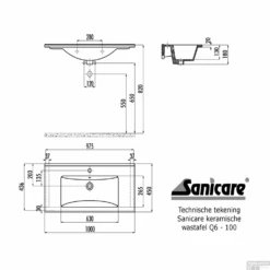 Wastafel Sanicare Q6 Inclusief Kraangat En Overloop 100x45cm Keramisch Wit (exclusief Meubel) -Sealkin Badkamermeubilair Winkel wastafel sanicare q6 inclusief kraangat en overloop 100x45cm tech