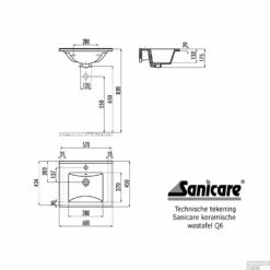 Wastafel Sanicare Q6 Inclusief Kraangat En Overloop 60x45cm Keramisch Wit (exclusief Meubel) -Sealkin Badkamermeubilair Winkel wastafel sanicare q6 inclusief kraangat en overloop 60x45cm tech