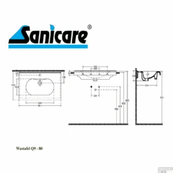 Wastafel Sanicare Q9 Inclusief Kraangat En Overloop 80x47cm Keramisch Wit (exclusief Meubel) -Sealkin Badkamermeubilair Winkel wastafel sanicare q9 inclusief kraangat en overloop 80x47cm tech