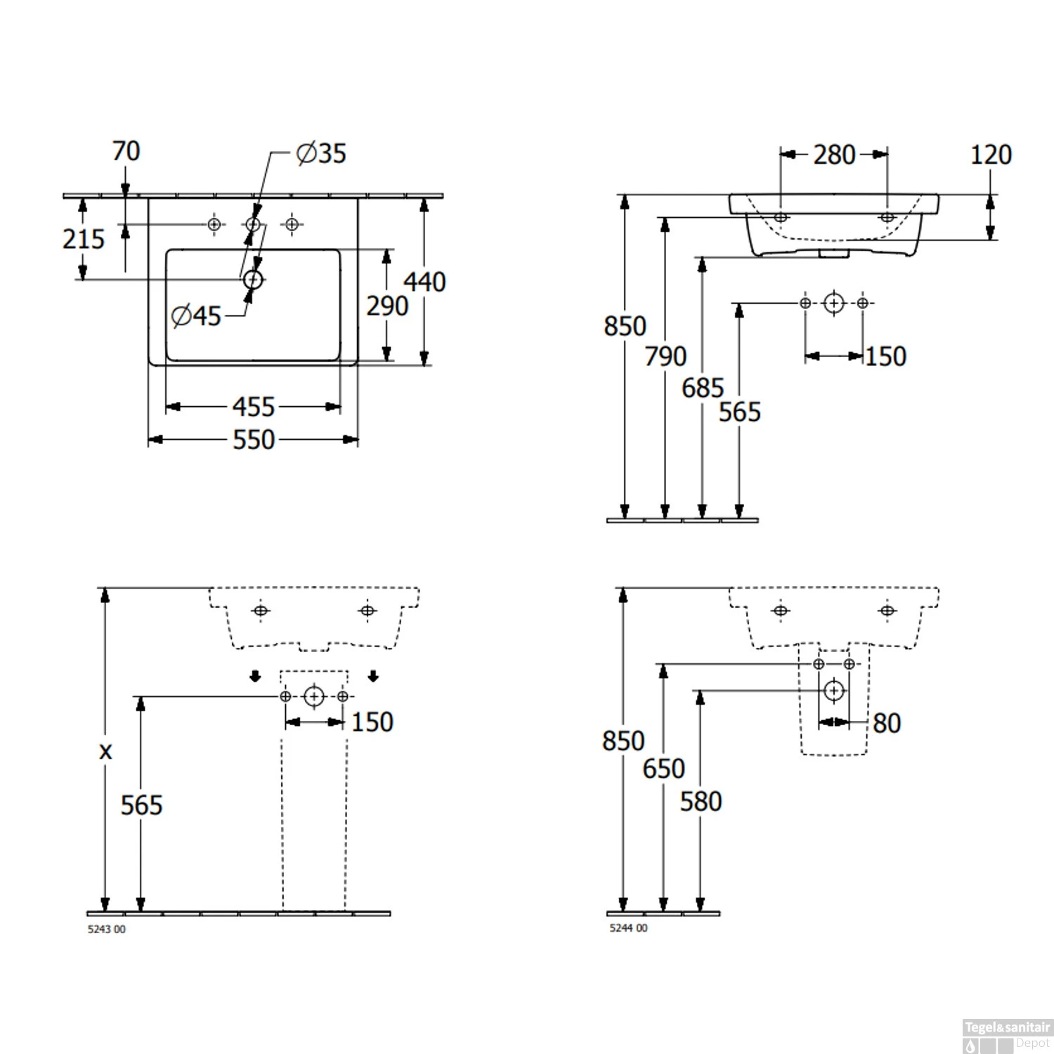 Wastafel Villeroy & Boch Subway 3.0 Geschikt Voor Meubel 44x55x16.5 Cm Wit Alpin 8 Wastafel Villeroy & Boch Subway 3.0 Geschikt Voor Meubel 44x55x16.5 Cm Wit Alpin - Afbeelding 6
