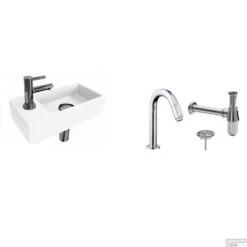 FonteinPack Ink Versus Links Glans Wit Chroom (Keuze Uit 20 Kranen) -Sealkin Badkamermeubilair Winkel wit links chroom shop 2