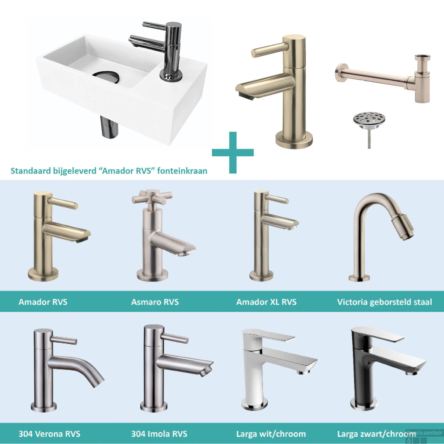 FonteinPack Ink Versus Rechts Glans Wit RVS (Keuze Uit 8 Kranen) 3 FonteinPack Ink Versus Rechts Glans Wit RVS (Keuze Uit 8 Kranen)