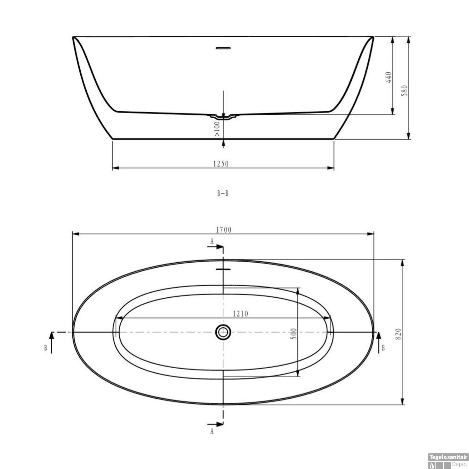 Vrijstaande Whirlpool BWS Second 170x82x58 Cm Luchtsysteem Glans Wit (afvoer Optioneel) 7 Vrijstaande Whirlpool BWS Second 170x82x58 Cm Luchtsysteem Glans Wit (afvoer Optioneel) - Afbeelding 5
