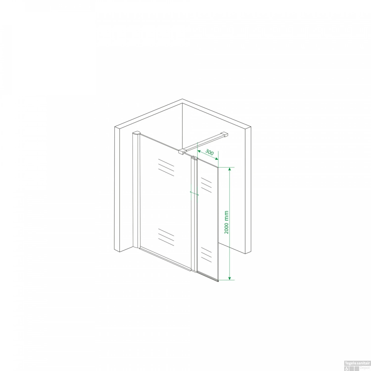 Zijwand Boss & Wessing Draaibaar Hoekprofiel 30x200cm NANO Coating 8mm 4 Zijwand Boss & Wessing Draaibaar Hoekprofiel 30x200cm NANO Coating 8mm - Afbeelding 2